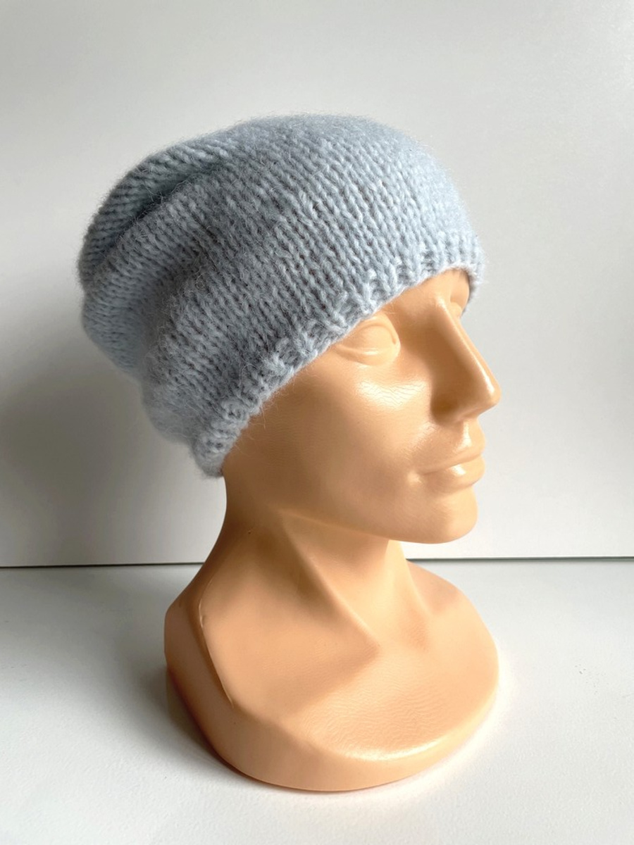 Ciepła czapka ręcznie robiona CHMURKA Alpaka 18 Poranna Mgła