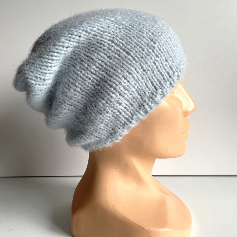 Ciepła czapka ręcznie robiona CHMURKA Alpaka 18 Poranna Mgła