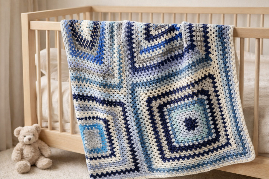 Ręcznie robiony Koc baby merino dla dziecka 100x100 cm