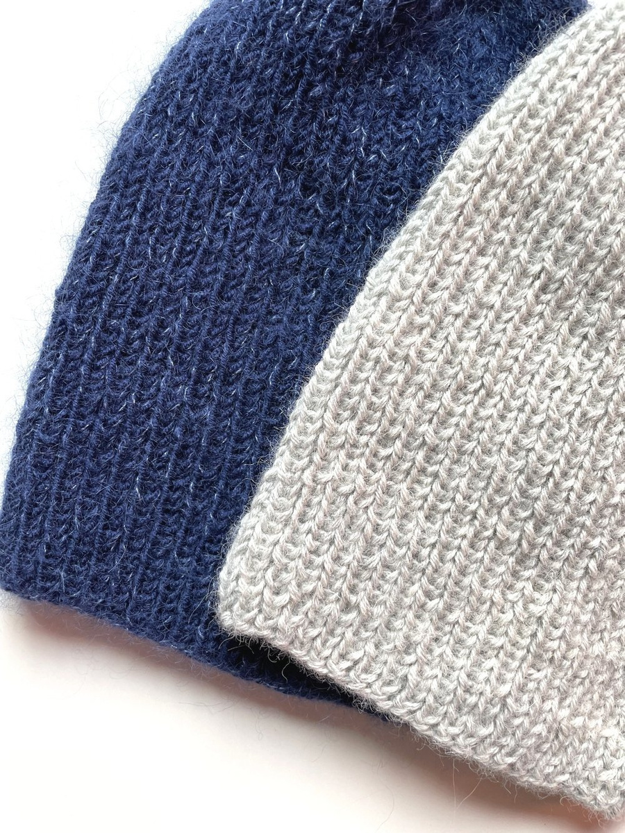 Handmade women's hat AUREA 100% baby merino plus mohair and silk 13/28 Navy Blue