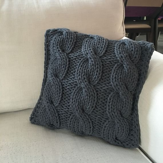 Poduszka ze sznurka bawełnianego Warkocze 150 grafit 40x40 cm