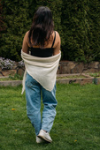Symmetrical alpaca and silk shawl 01 Ecru
