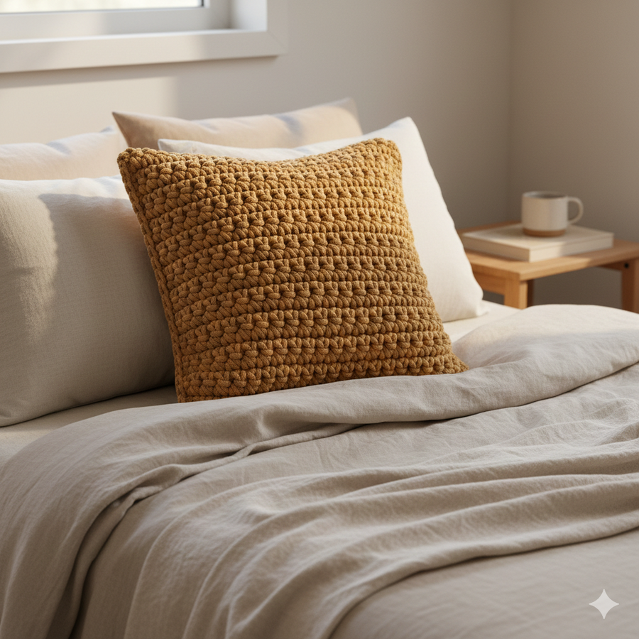 Poduszka ze sznurka bawełnianego KARO 270 Musztarda 40x40 cm