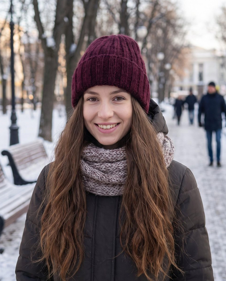 Czapka wywijana zrobiona ręcznie LAURIN 100% Alpaka 9046 Dzikie Jagody