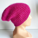 Handmade women's beanie AUREA 100% Baby Merino plus mohair and silk 08/13 Fuchsia