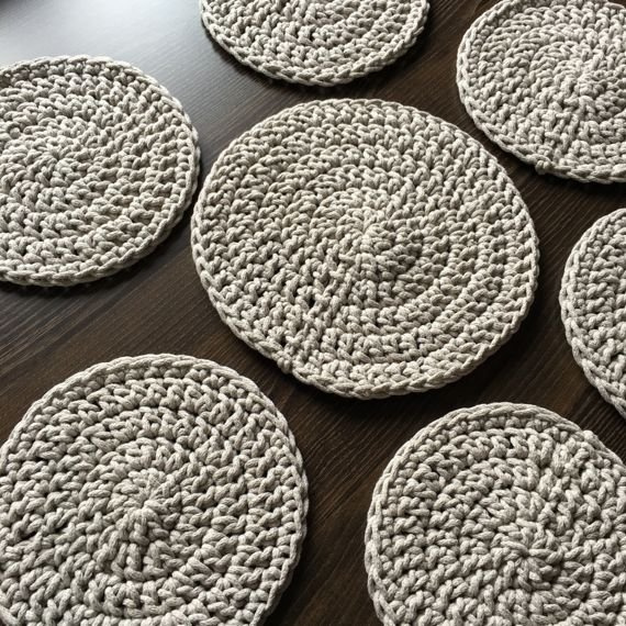 Komplet 7 podkładek okrągłych ze sznurka bawełnianego beż