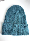 Ręcznie robiona czapka damska WATA CUKROWA Alpaka z Merynosem 8 Petrol