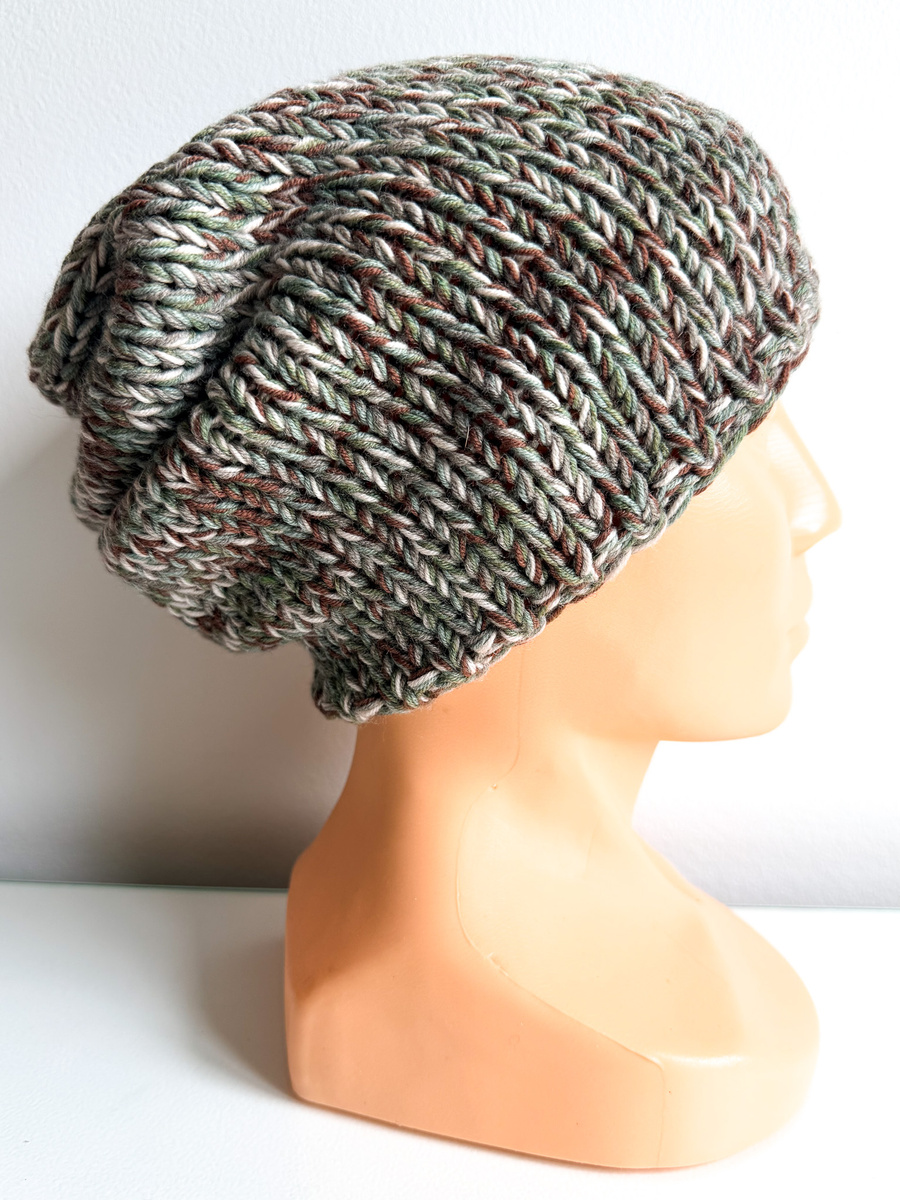 Winter Smurf Beanie 100% Baby Merino Wool Shades of Green and Beige