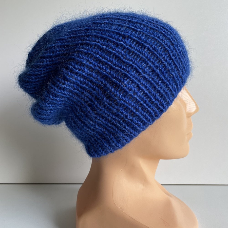 Handmade women's hat AUREA 100% baby merino plus mohair and silk 33/21 Bright Blue