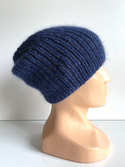 Handgemachte Damenmütze AUREA 100% Baby Merino plus Mohair und Seide 30/28 Blau