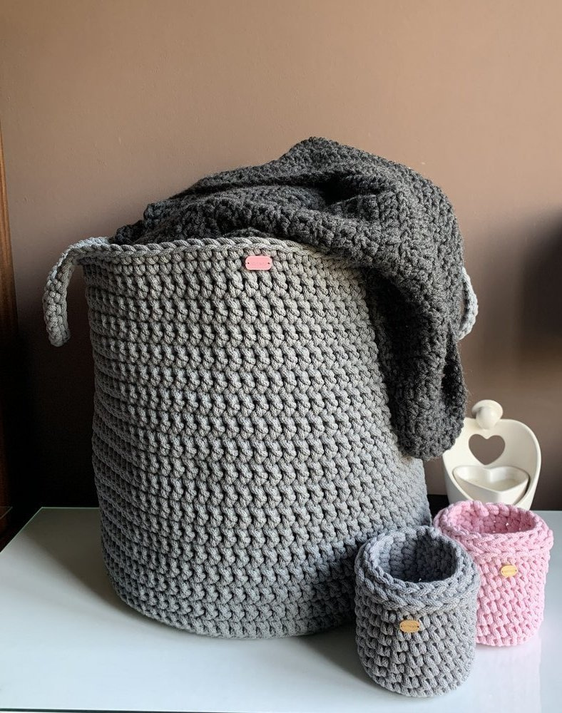 Kosz ze sznurka bawełnianego XXXL 40x42 cm z uszami