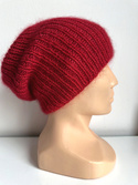 Handgemachte Damenmütze AUREA 100% Baby Merino plus Mohair und Seide 16/14 Rot