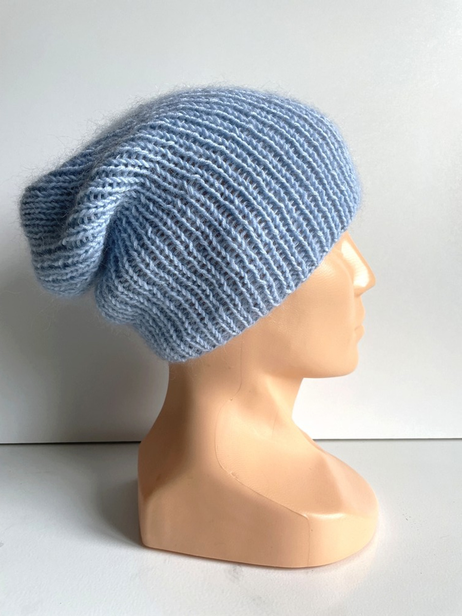 Handmade women's hat AUREA 100% baby merino plus mohair and silk 24/06 Light blue