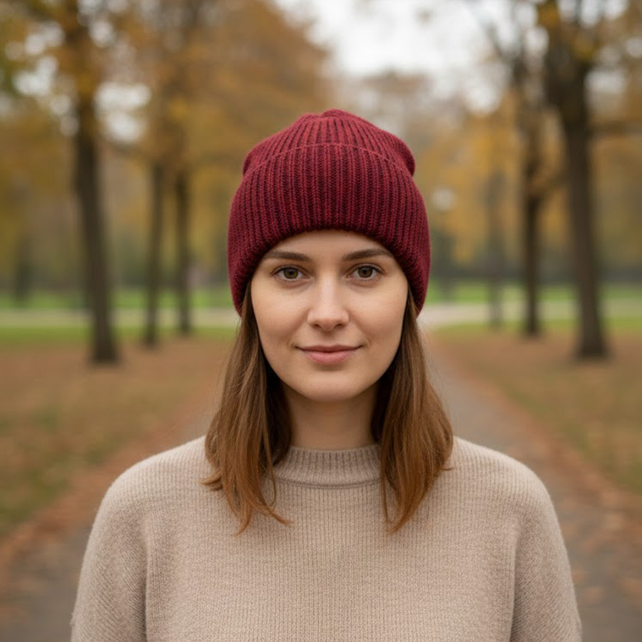 Czapka wywijana HELEN 100% Alpaka 9040 ostrokrzew