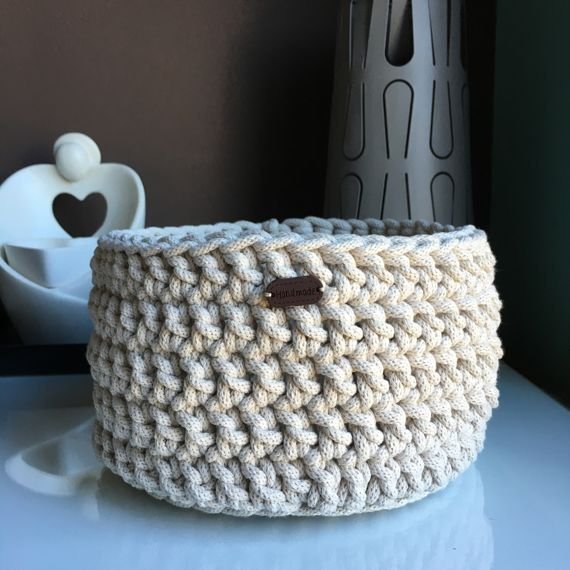 Ręcznie robiony Koszyk ze sznurka bawełnianego jasny beż 725 20x12 cm