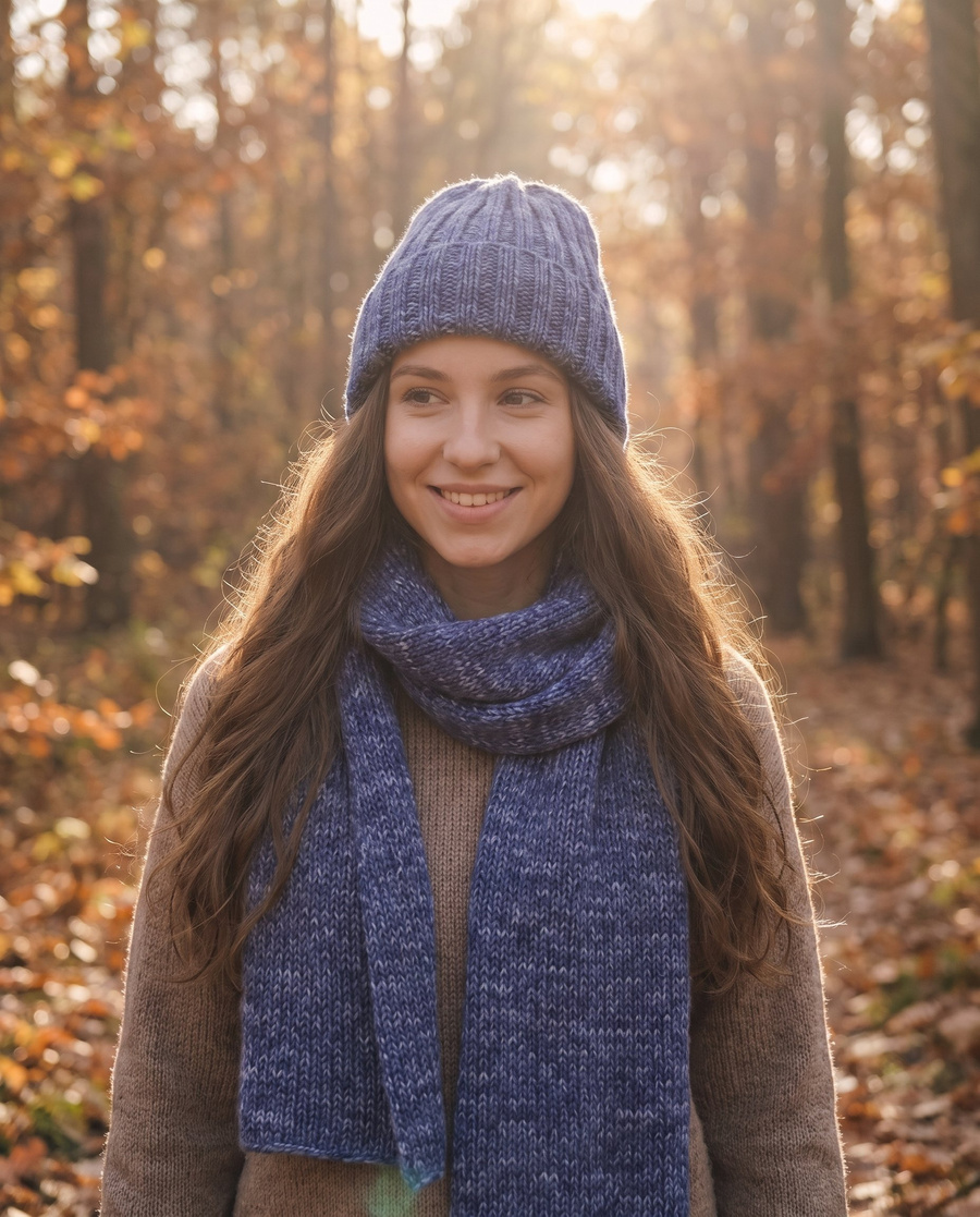 NELLI – czapka merino wywijana 38 Niebieska Mgiełka, ręcznie robiona