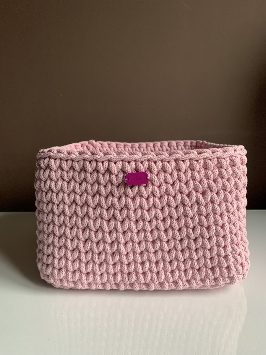 Ręcznie robiony Koszyk ze sznurka bawełnianego dno 25x25, wysokość 15 cm jasny szary 100