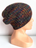 Handmade women's hat AUREA LE 100% baby merino plus mohair and silk Black with rainbow