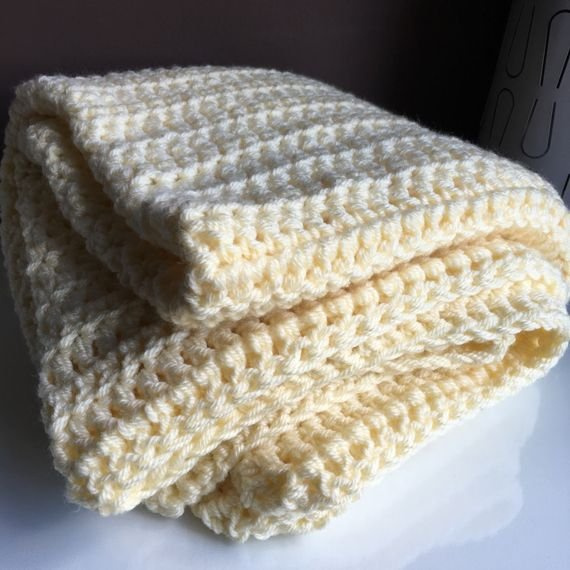 Ręcznie robiony Koc, gruby pled kremowy 120x160 cm