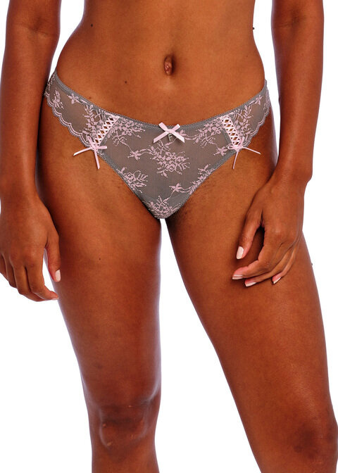 KOMPLET - Biustonosz Freya OFFBEAT DECADENCE AA402501GIN Uw Side Support Bra Grey / Pink + brazyliany (34DD + L)