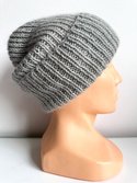 Ręcznie robiona czapka beanie AUREA G 100% Merynos plus moher i jedwab 940/4400  Szary Pył