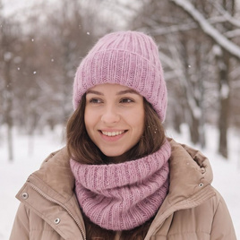 Ręcznie robiona Czapka wywijana MARGARET 100% Alpaka + nitka moher i jedwab 3112/36 Różowy z nutką beżu