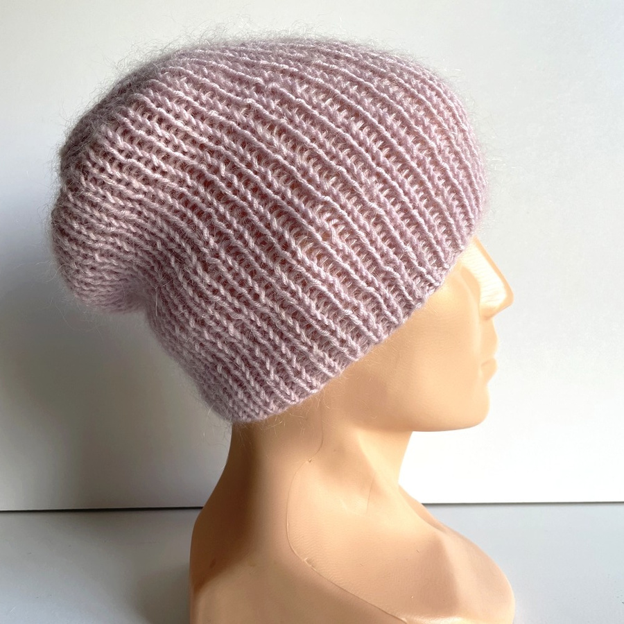 Handmade women's hat AUREA 100% Baby Merino plus mohair and silk 54/40 Powder Pink