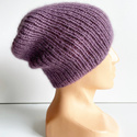 Handgemachte Damenmütze AUREA 100% Baby Merino plus Mohair und Seide 40/05 Amethyst