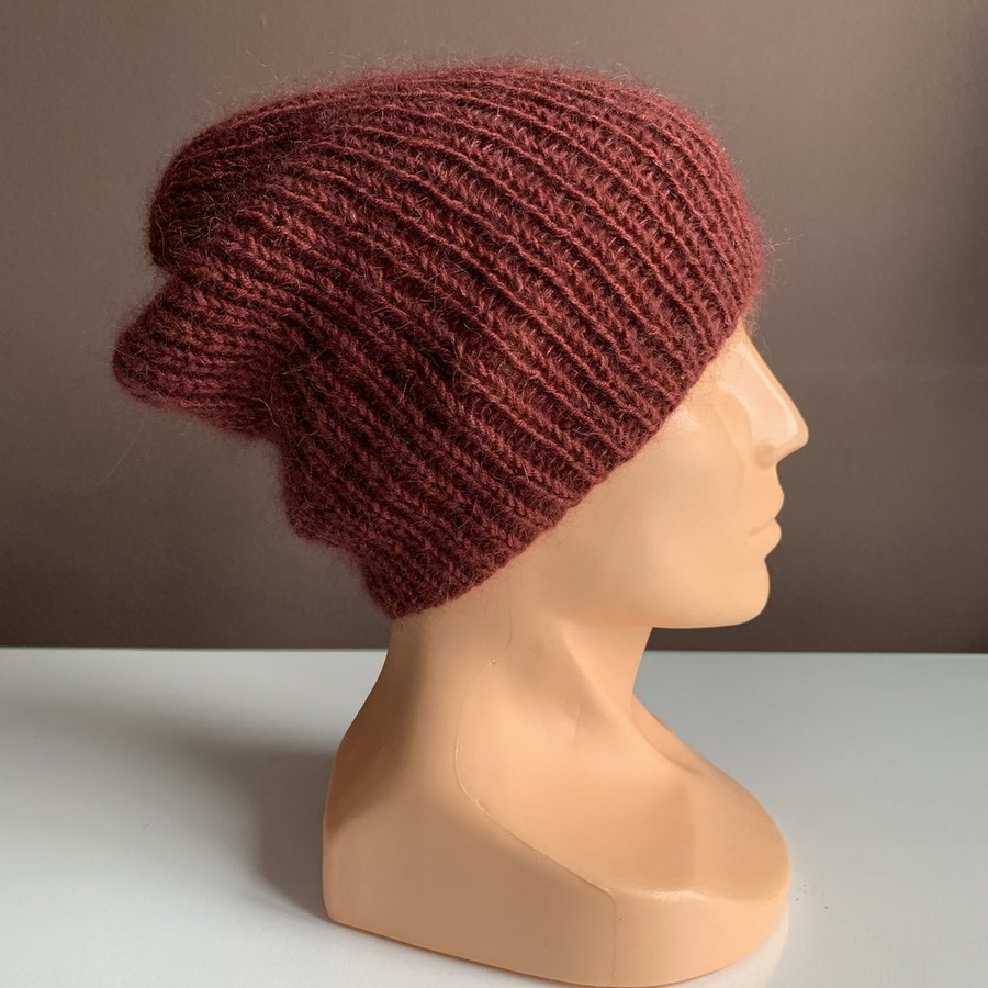 Handmade women's hat AUREA 100% baby merino plus mohair and silk 51/36 Burgundy