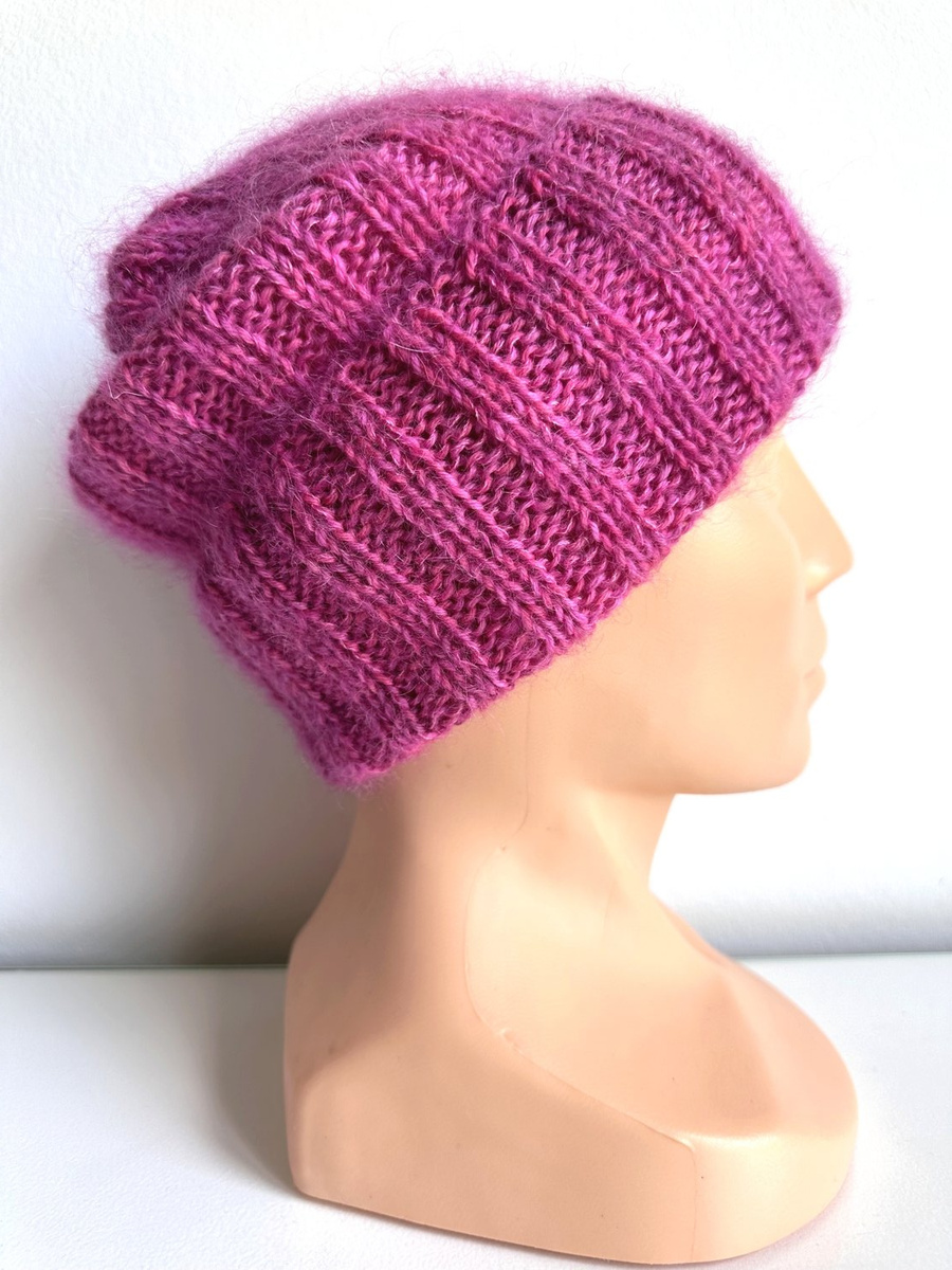 Ręcznie robiona czapka beanie AUREA 100% Ręcznie farbowana Baby Merino plus moher i jedwab Malinowy Sorbet - edycja limitowana