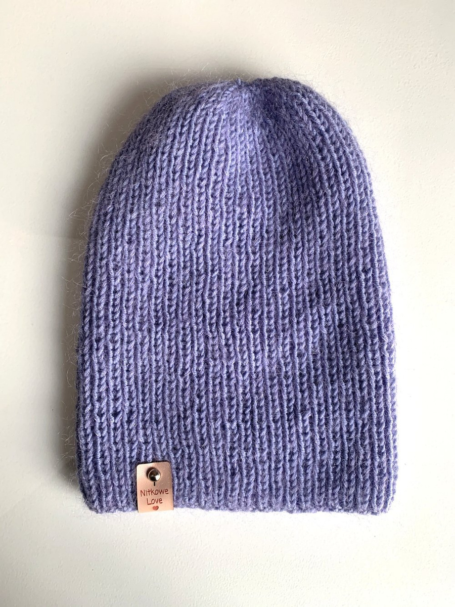 Handgemachte Damenmütze AUREA 100% Baby Merino plus Mohair und Seide 25/11 Lavendel