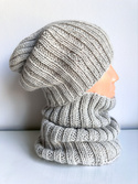 Ręcznie robiony KOMIN 100% Baby Merino 19 Szary 30 cm długości