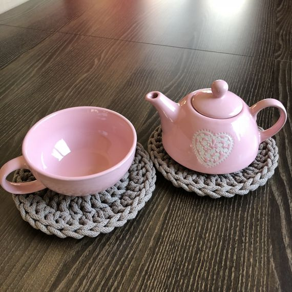 Podkładka pod kubek ze sznurka bawełnianego 15 cm ciemny beż